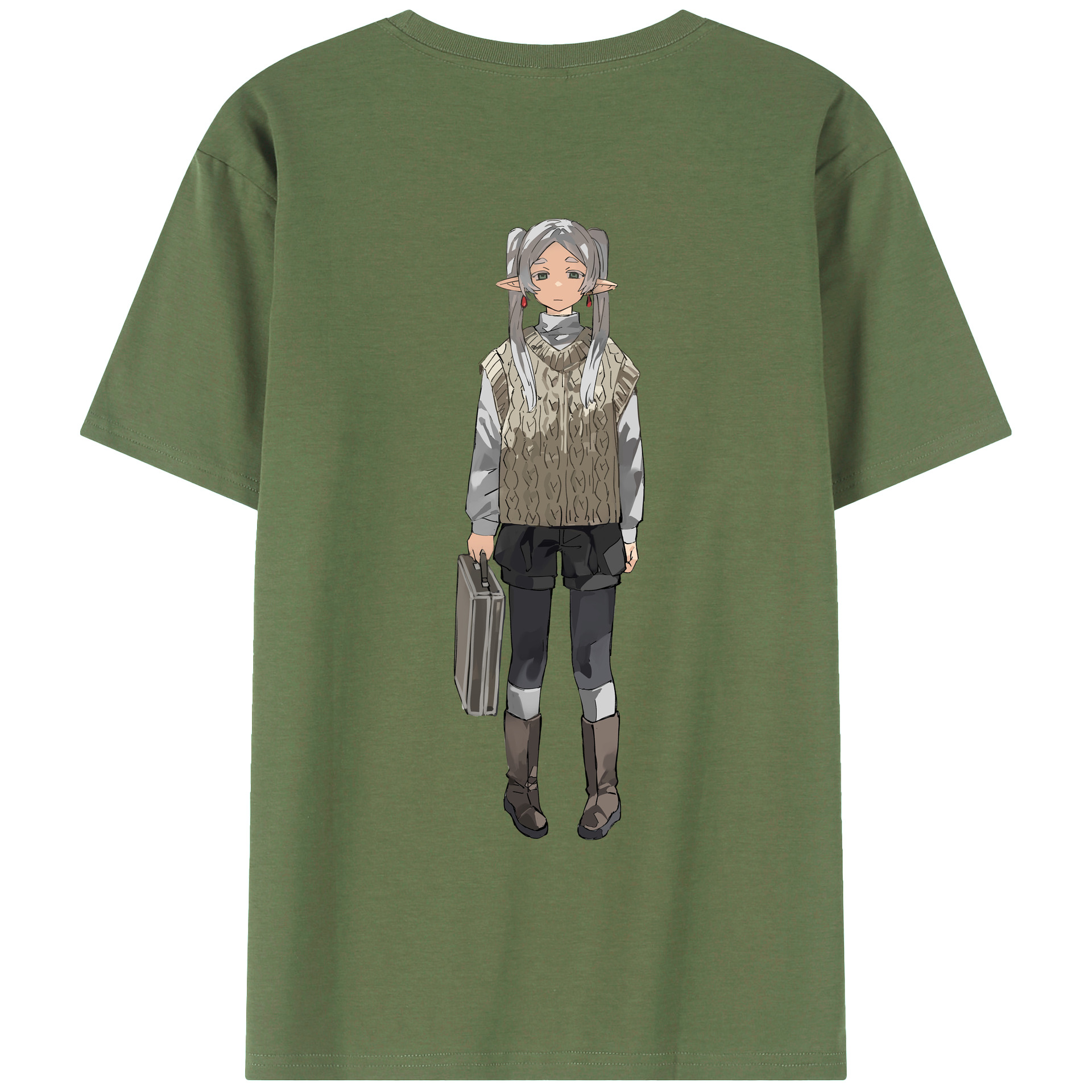（画像用） 葬送のフリーレン Frieren 綿100％ メンズ半袖Tシャツ（バックプリント） 通気性
